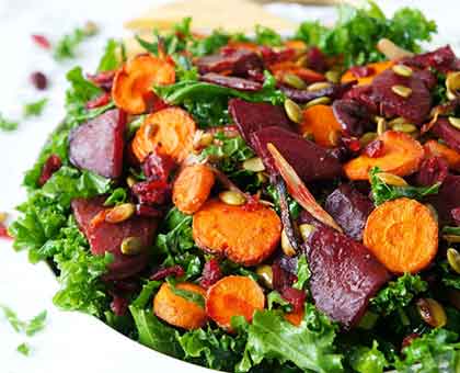 Roasted Beet & Carrot With Kale And Beet Salad Recipe - How To Make Roasted Beet & Carrot Salad